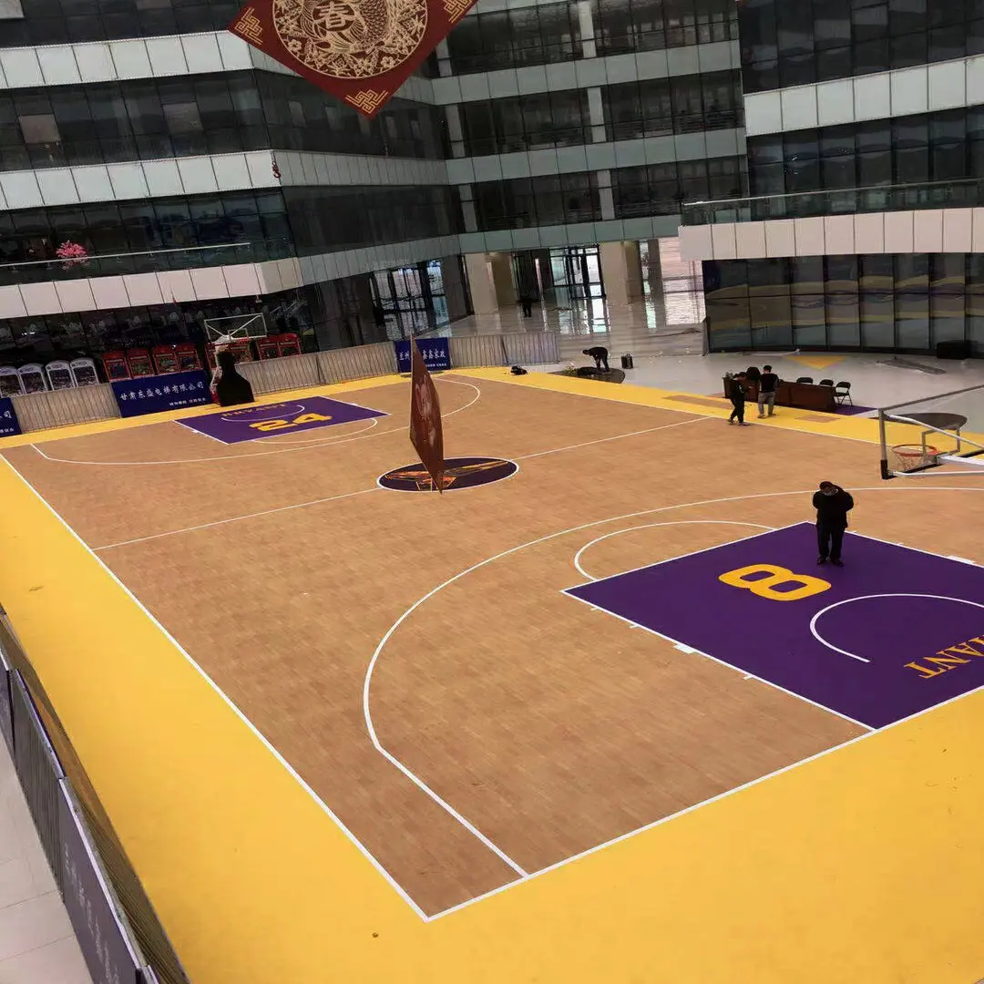 PVC BASKETBALL DESIGN COURT WITH 3-10MM ROLL/TILE FLOORING