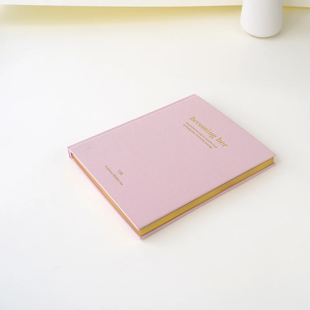 Custom A5 Daily Energy Journal Fabric Linen Hard Cover Business Pink Notebook Planner For Women