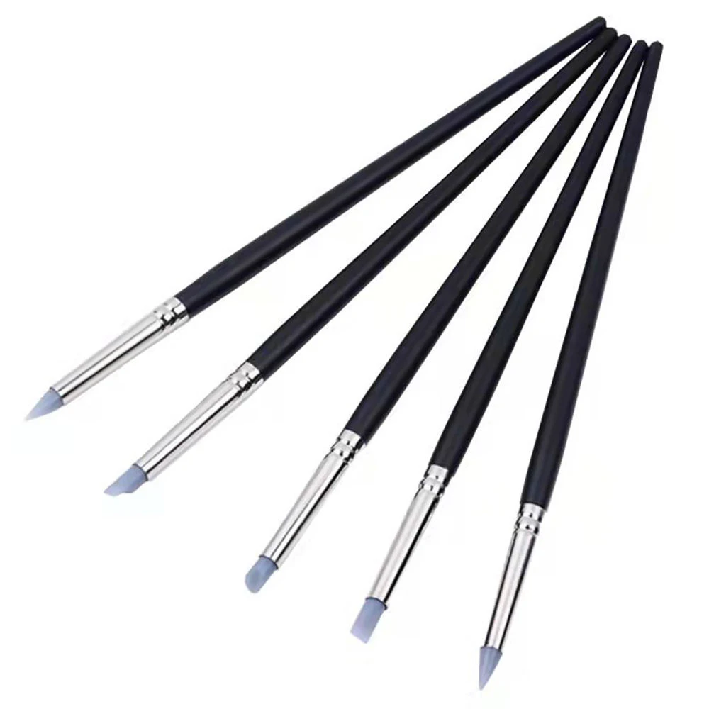 Panwenbo Wholesale 5 Pcs Set Handle Brass Tube Silicone Nail Pen Ceramic Art Clay Rubber Pen