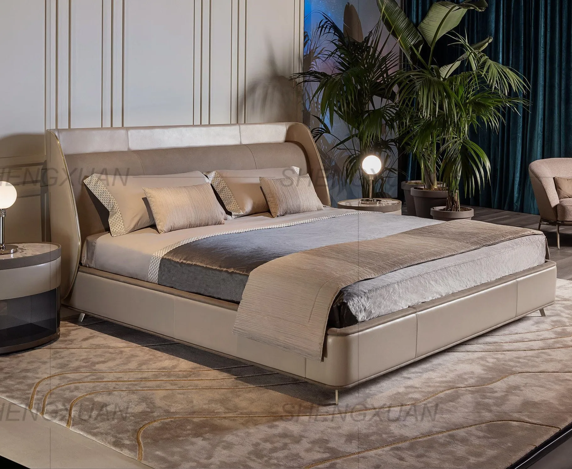Italian King Bed Sets Luxury Bedroom Queen Size Bed With Frame And Mattress Bed Furniture Modern