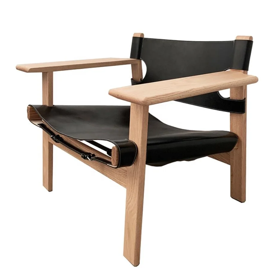 Classic Danish Design Spanish Chair Antique Vintage Vegetable Tanned Saddle Leather OAK Walnut Ash Wood Chair Armchair