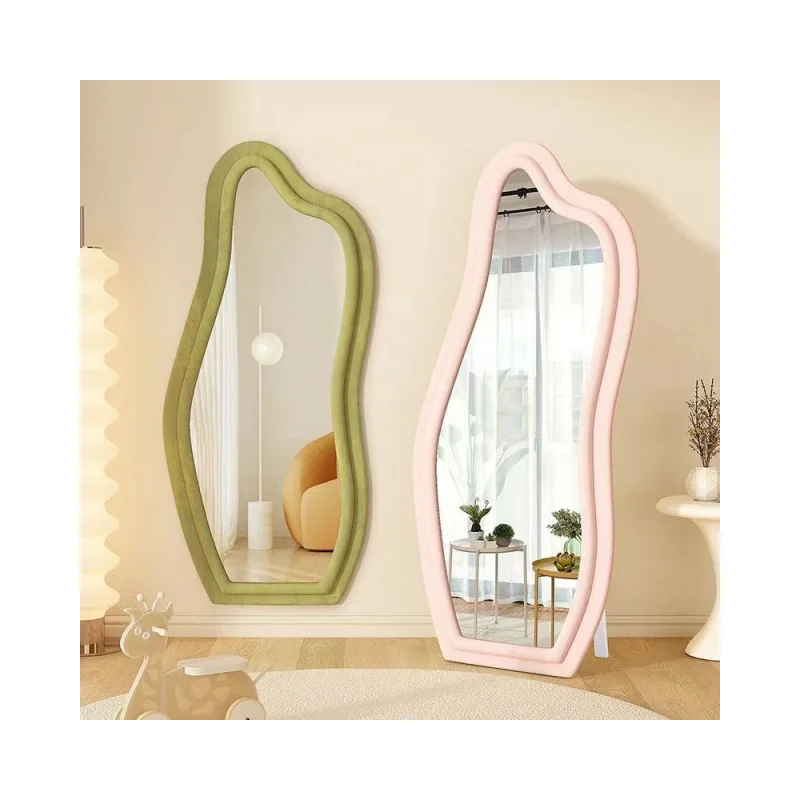 Modern Wavy Wall and Floor Mirror Full Body Irregular Decorative Design with Light for Hotel Applications
