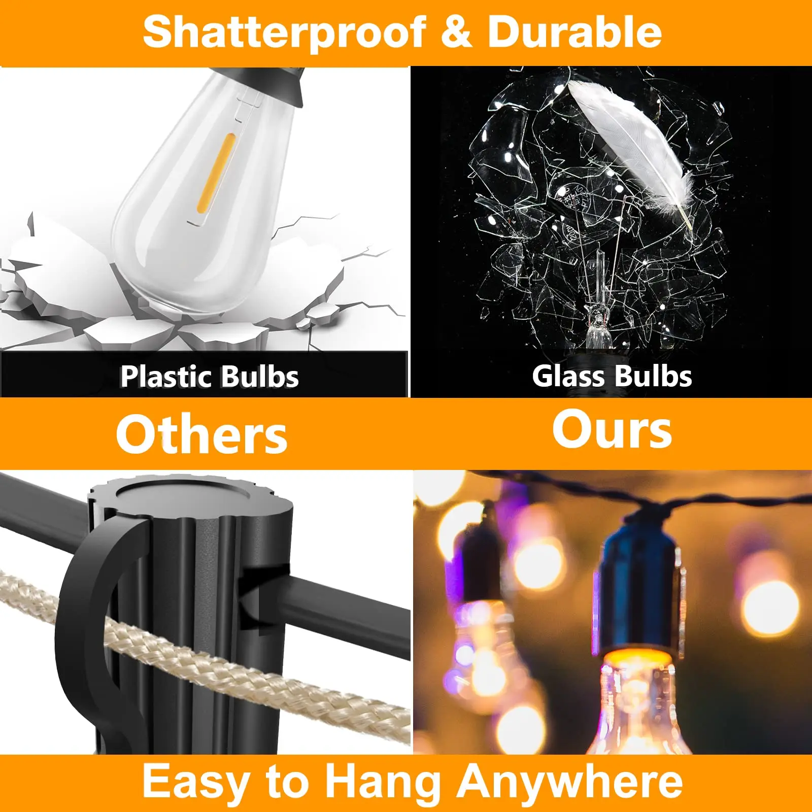 Waterproof Patio Festoon Lighting  Dimmable Hanging Lights Globe ST38 Bulbs Shatterproof Connectable Outdoor Lighting Garden