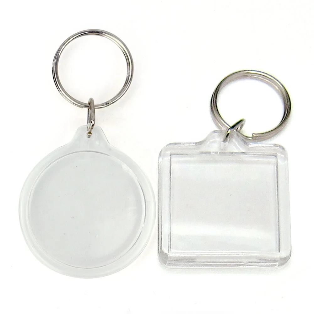 Wholesale hotel keychain Blank Clear epoxy acrylic plastic rectangle circle photo frame key chain