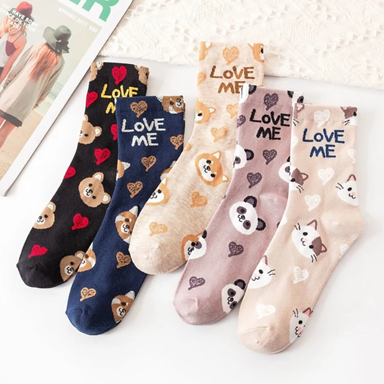 
Hot sale socks women foot warm cotton jacquard thick custom slouch animal cute designer socks women for student adult 