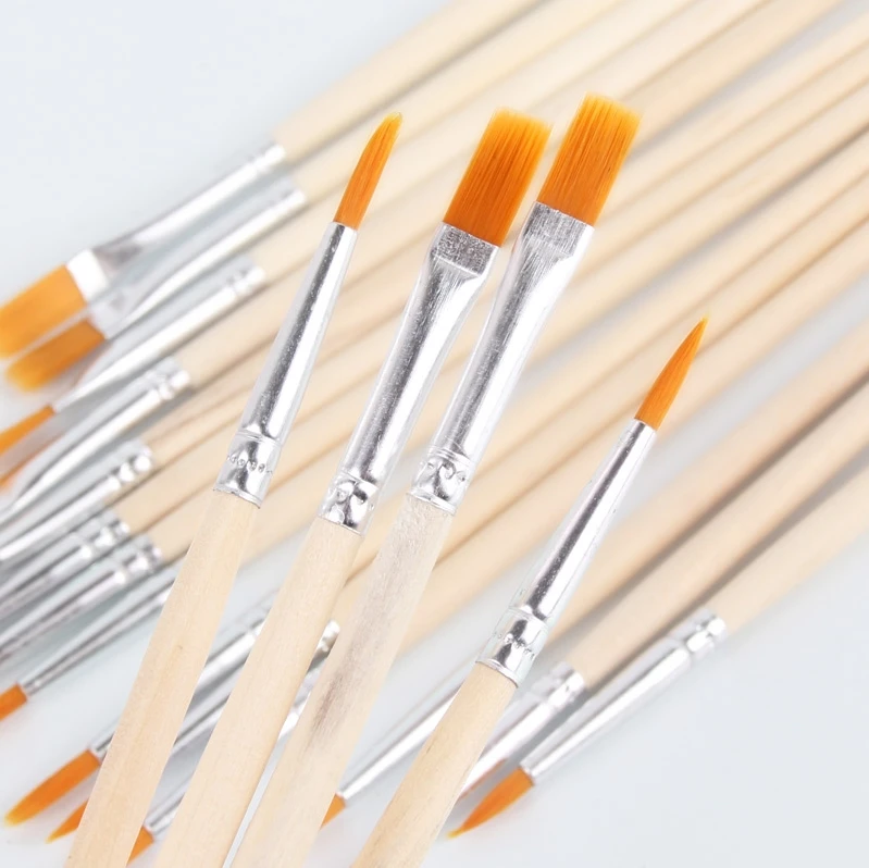 Wholesale Long Wooden Natural Handle Small Brush Bulk Painting Brush Art Detail Oil Brush for Kid Adult