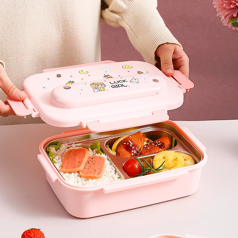 BPA-free and dishwasher safe food storage container 3-compartment stainless steel interior lining Bento Lunch Box