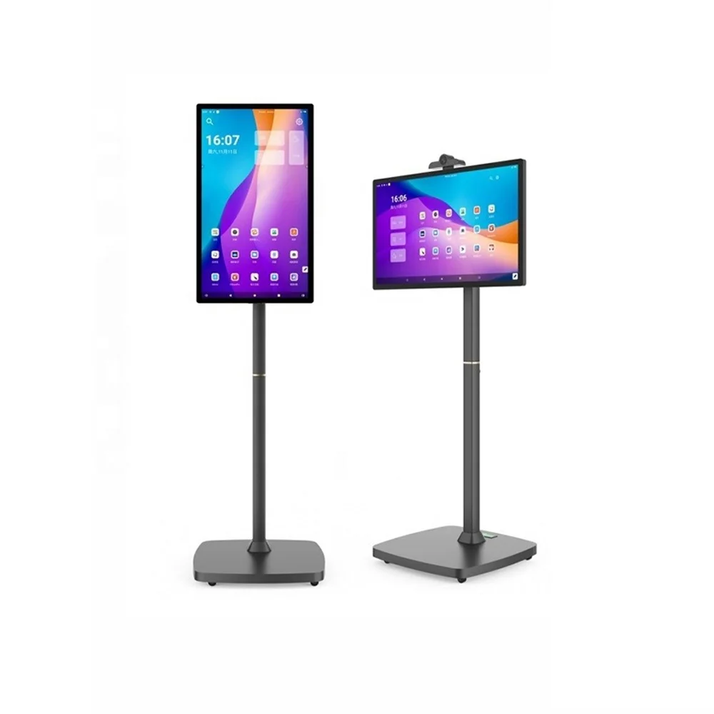 2024 brand new free moving with Battery wheels 21.5 23.8 27 32 inch Android touch screen totem Mobile Smart Screen with Camera