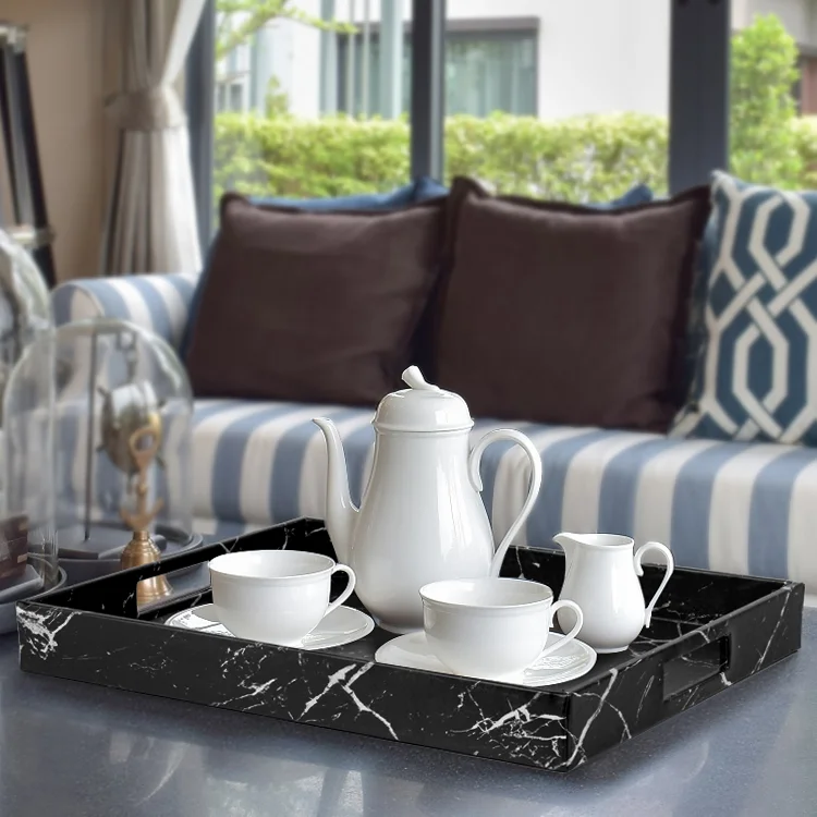 Decorative Marble Serving Tray With Handles for Bathroom Jewelry Organizer Storage Trays