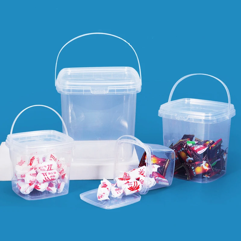 New Design 350ml 500ml 750ml 1000ml Square Plastic Bucket With Lid Clear PP Container for Liquid Cream Food Storage Container