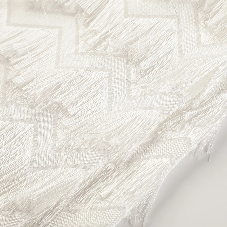 Красивая Белая жаккардовая ткань для свадебного платья, Мягкие кисточки, дизайнерский Декор, тканый тюль