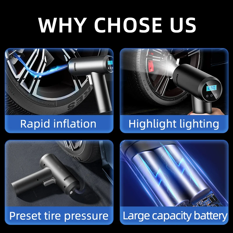 New Product DC12V 3m Wired Mini Car Pump Portable Tire Inflator 17mm Cylinder Handheld Bike Motorcycle Car Air Compressor