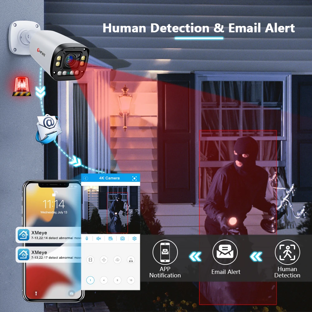 4K Poe Camera System 6pcs 8MP Poe Cameras 8CH H 2.65 Nvr Electric lens 2.8-10mm lens 4x Manual Zoom Two Way Audio Xmeye App