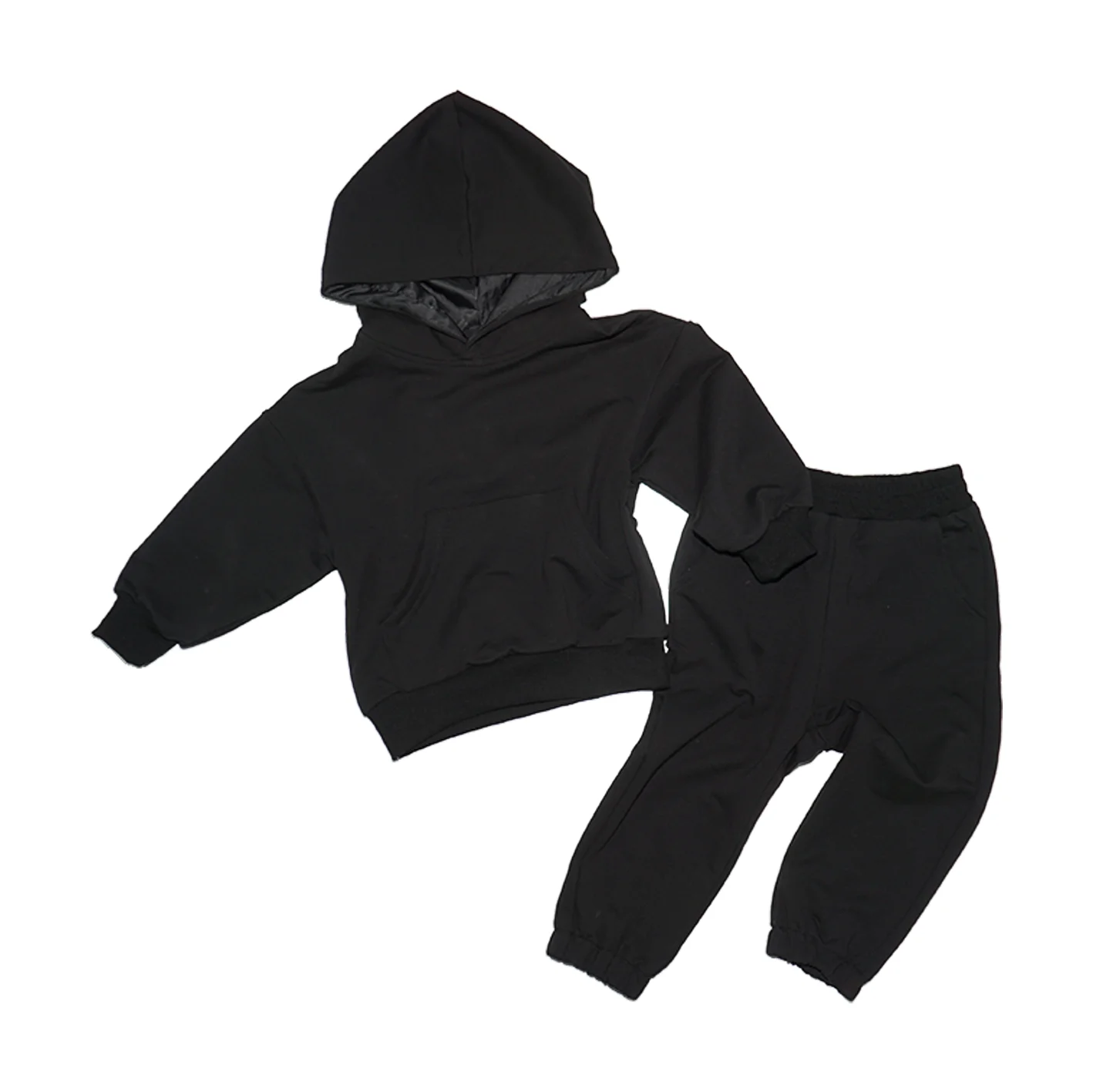 Wholesale Custom logo printing toddler baby boys solid color 100%cotton 2-Piece Set Hoodie + Jogger Pants Set Kid Clothing Set