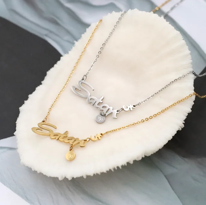 Ins European-American Personality Light Luxury Stainless Steel Cut Letter Clavicle Chain High Sense Name Necklace For Women