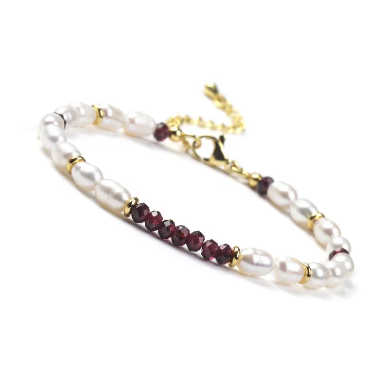 Original Design Freshwater Pearl And Natural Gemstone Stone Beads Brass Clasp Dainty Elegant Adjustable Bracelet For Women Girls