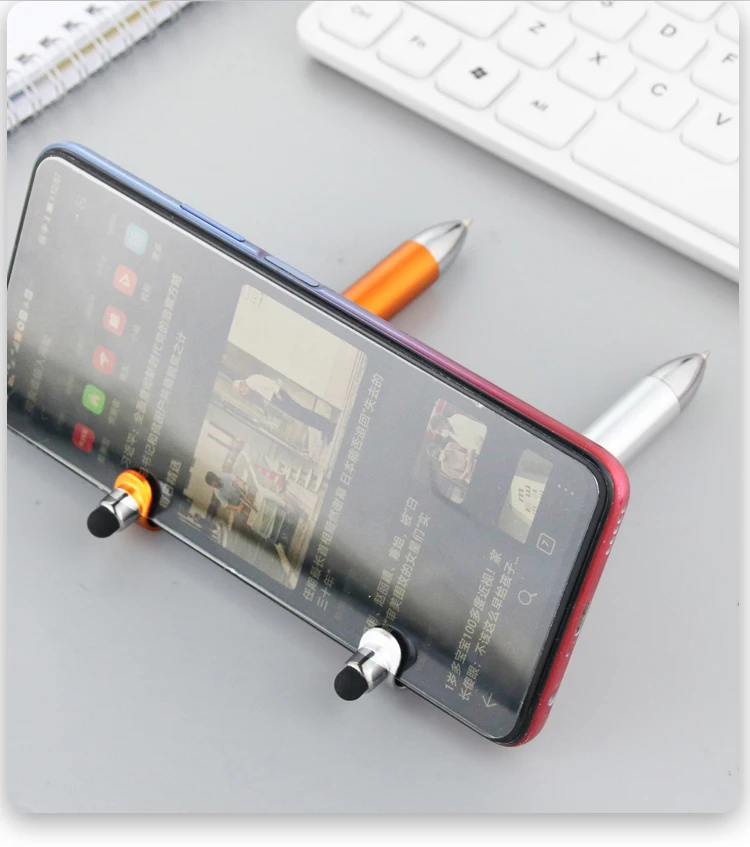  Custom Logo 3 in 1 Four Colors Ball Pens with Touchscreen Pen and Phone Stand Metallic Color Plastic