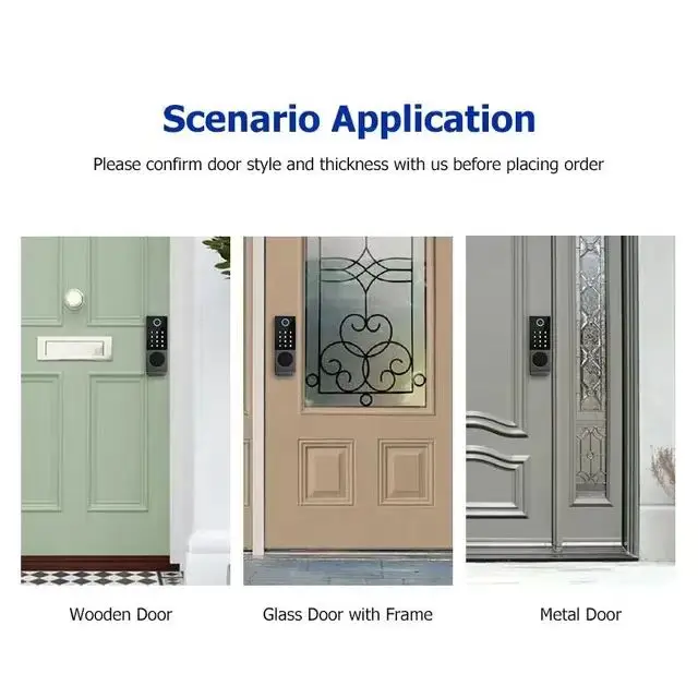 Waterproof IP65 Intelligent Digital Smart Password Key Unlock Finger Scan Doorbell Doorlock Glass Metal Smart Door Handle Lock