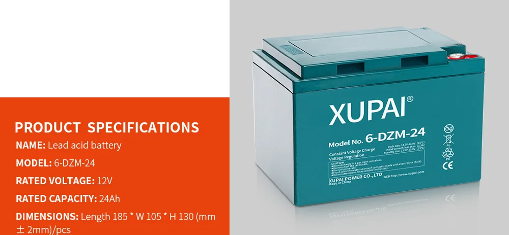 Deep Cycle XUPAI 12V24AH Battery for E-bike and E-scooter