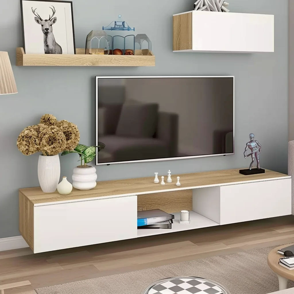 Modern Minimalist Luxury TV Stand with Extendable Feature and Storage for Home Bedroom Apartment or Hall TV Cabinet