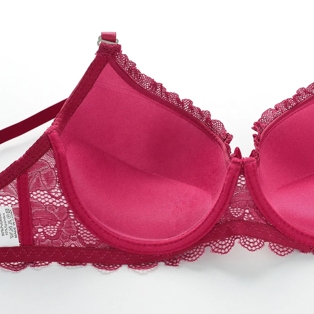 Fancy Erotic Deep V Gather Lace Hipster Plunge Women Bra and Pants Sexy Set For