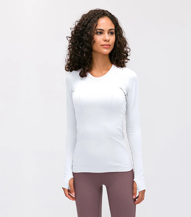 Custom Logo Fitness Gym Tops Equestrian Clothing Thumb Hole Sleeves Womens Seamless T-Shirt