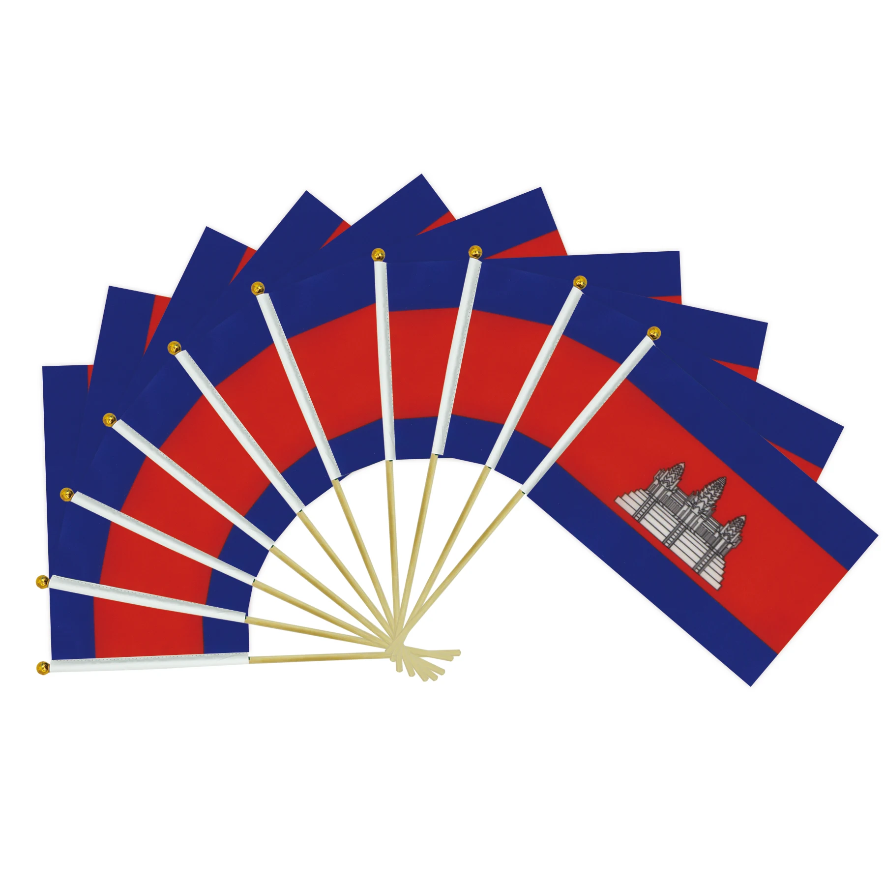 Custom digital printing Cambodia Country Stick Hand Held Flag for Sports