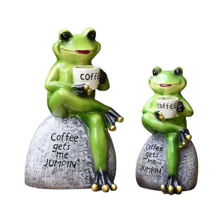 Green Frog Sitting Statue Frogs Garden Decor Statues for Yard and Garden Indoor Outdoor Decoration Animal Sculpture