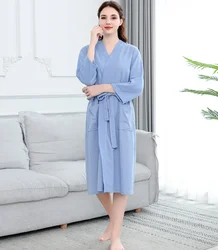 Sexy 100% Cotton Women Man Spa Bathrobe Waffle Hotel Bath Robes Cotton Pajamas Nightgown