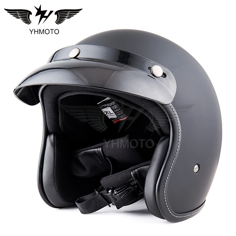 YHMOTO Low Profile Cafe Racer Novelty Half Helmet Motorcycle Retro Pilot Helmet Vintage Moto Cycle Helmet