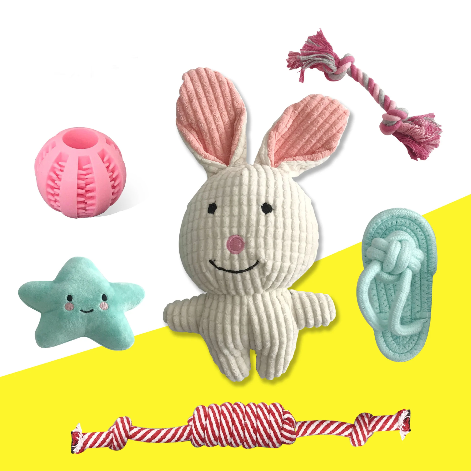 Pet Accessories Pet Chew Toys Squeaky Pet Chew Plush Toy and Cotton Rope Toys Variety Pack