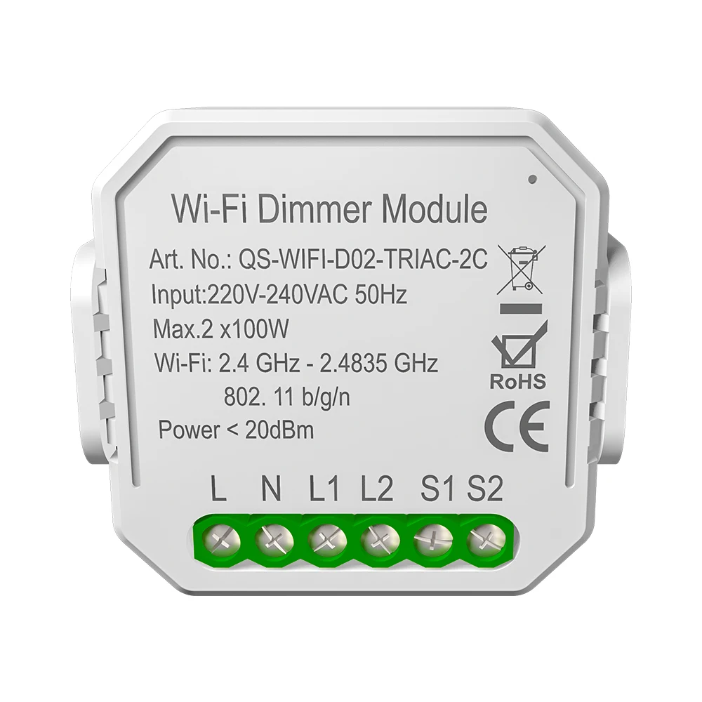 Tuya App control 2 gang Wifi Smart Light LED Dimmer Switch Module For 2 Lights controller