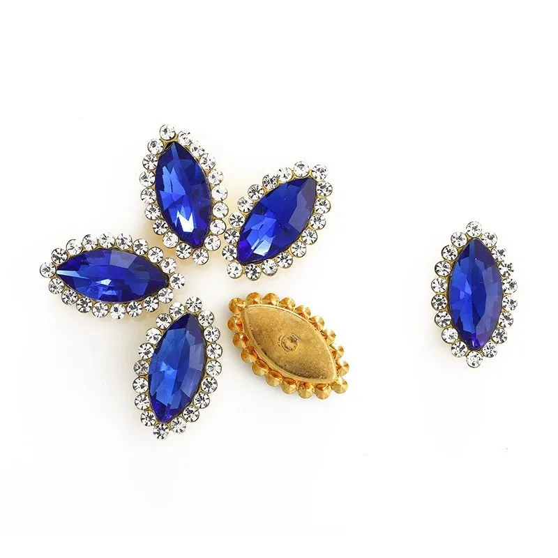 Gold Sole Horse Eye Shaped Multi-Color Floral Diamond Glass Stone Double-Layer Rhinestones Clothing Shoes Bags