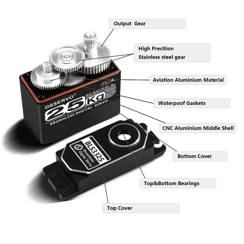 BLS3325 Digital Servo 25KG All Metal High Speed Brushless Servos Motor for 1/8 1/10 1/12 RC Crawler Car Truck  Boat Robotics