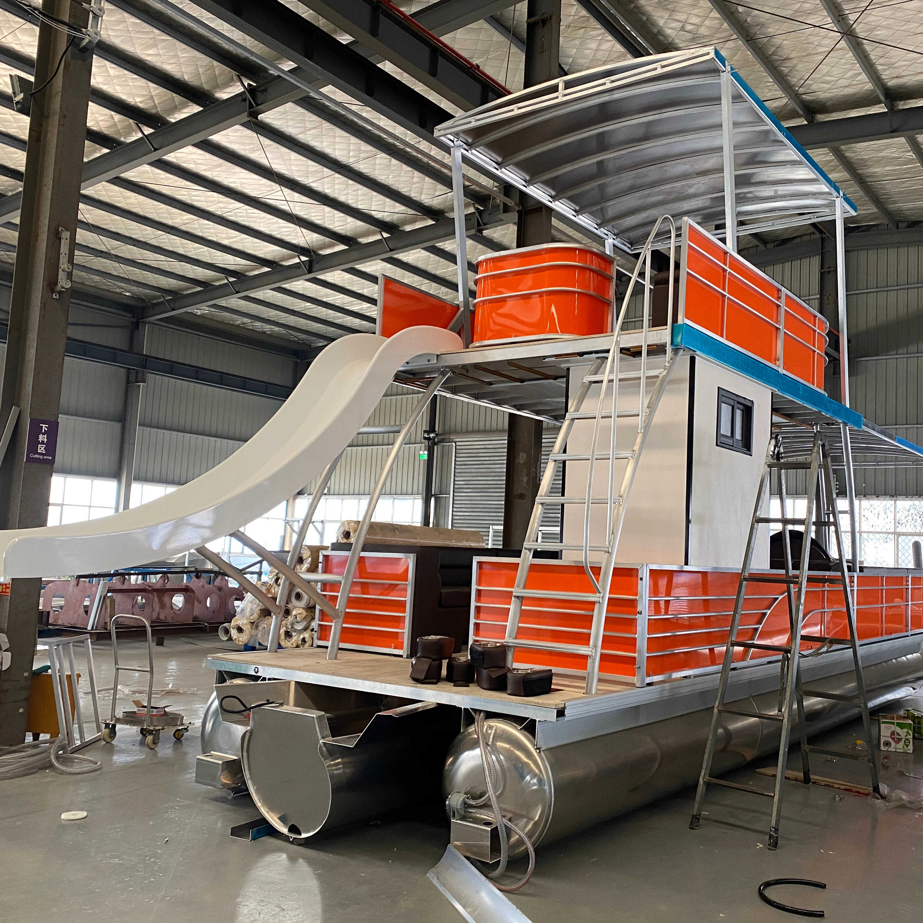 Wholesale Double Decker Tritoon Aluminium Party Boat Family Leisure Water Play Luxury Yacht with slide