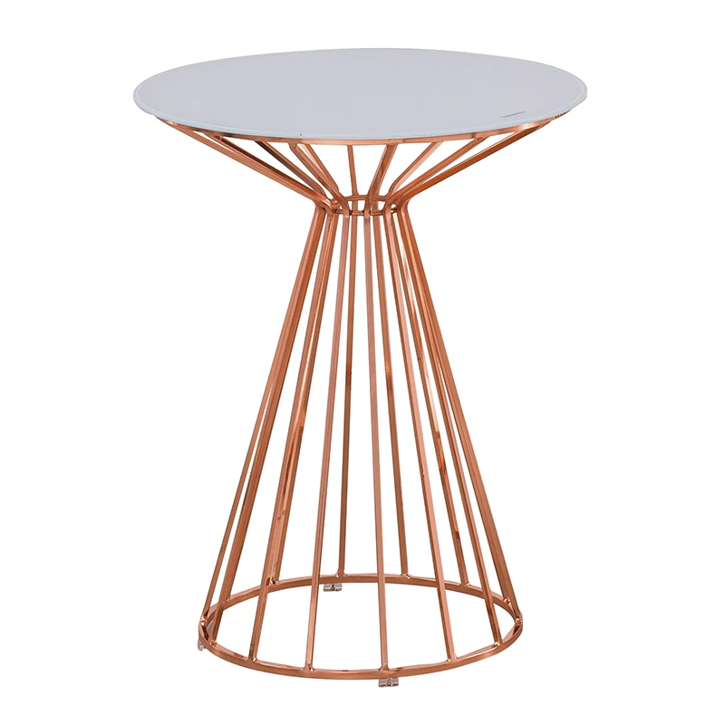 Light luxury rose gold wire metal bar table temper glass top wire mesh bar table round