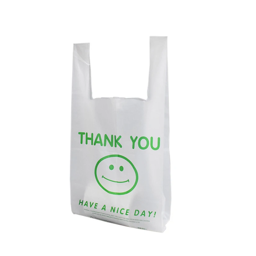 Customized Logo Biodegradable T-Shirt Shopping Bag Supermarket Side Gusset Bag with Gravure Printing PP Plastic Handle
