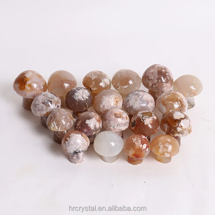 Cherry Blossom Agate Crystal Mushroom Flower Agate Stone Carved Crystal Mushroom Carving