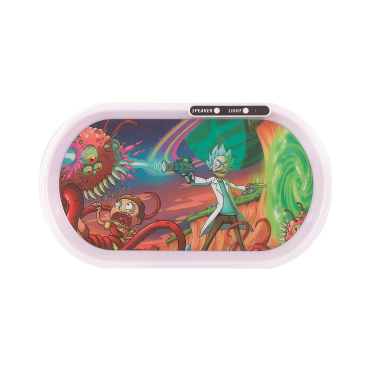 Factory Wholesale Custom Logo Glowing Rolling Tray Led Tray Speaker Build in Voice Control Serving Music Tray