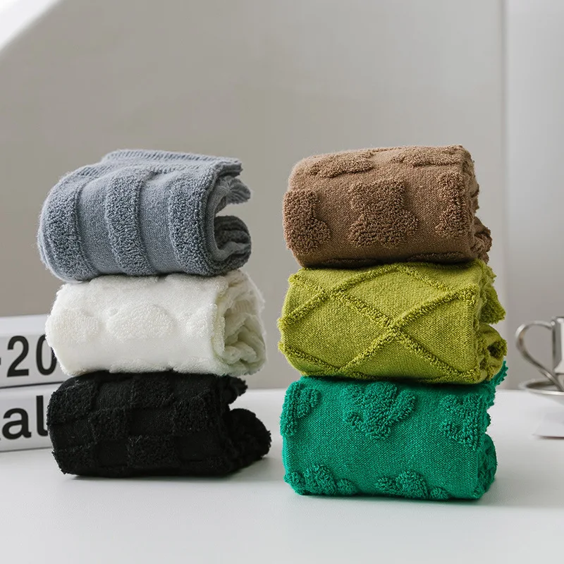 Spring fashion green blue terry pattern women socks cotton socks