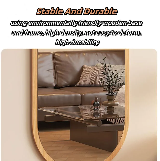 Factory Supply Rustic Great Quality Durable Solid Wooden Back Panel Large Oval Shape Full Body Length Mounted Wall Long Mirror