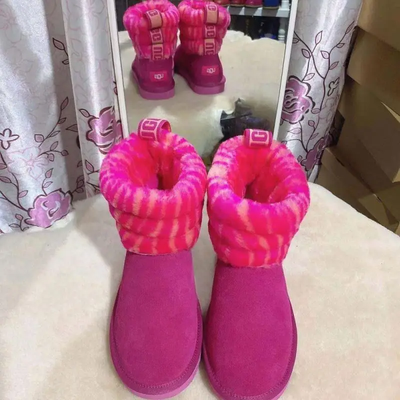 
Hot selling Stylish bling furry winter warm waterproof fox sheepskin fur cover female snow boots for ladies womens Uggly Boots 