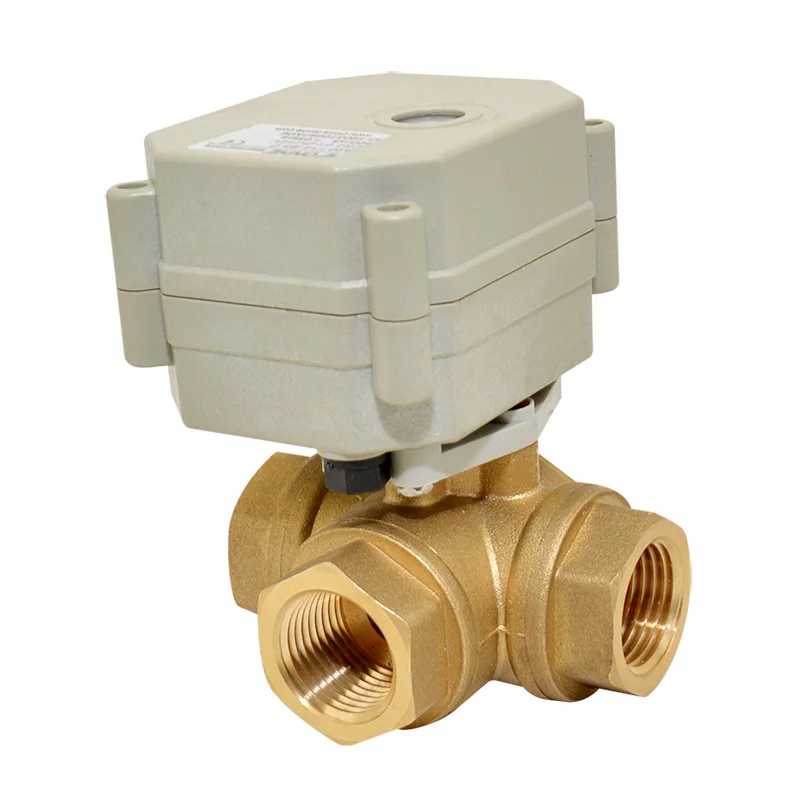 AC110-240V 1/2 inch 3-way brass horizontal electric water ball valve( L-type )