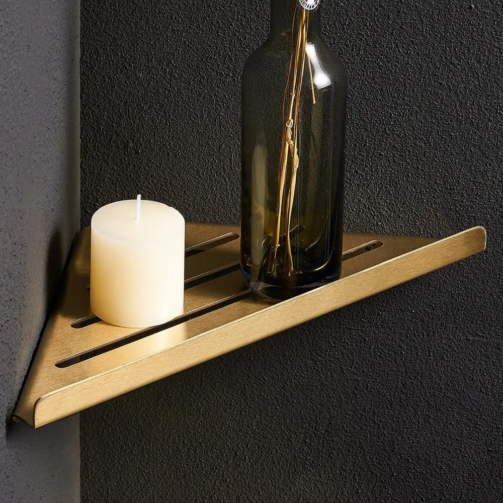 Brushed Gold Triangle design Wall Mount 304 Stainless Steel Gold Bathroom corner shelf