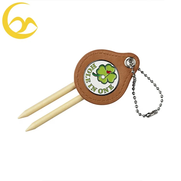 Factory Direct Leather Golf Tee Holder with Ball Markers And Tee Holder Golf Custom Logo Hook To Golf Bag Tag