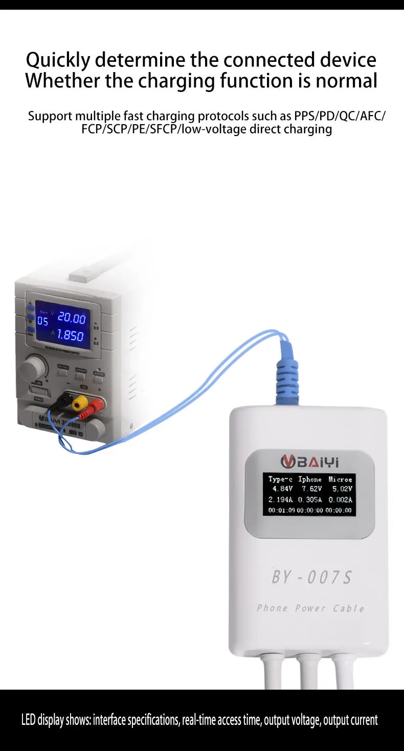 BY-007S Smart Charging Detect Cable Fast-Charging Type C Lightning Micro USB with Three Device Interface