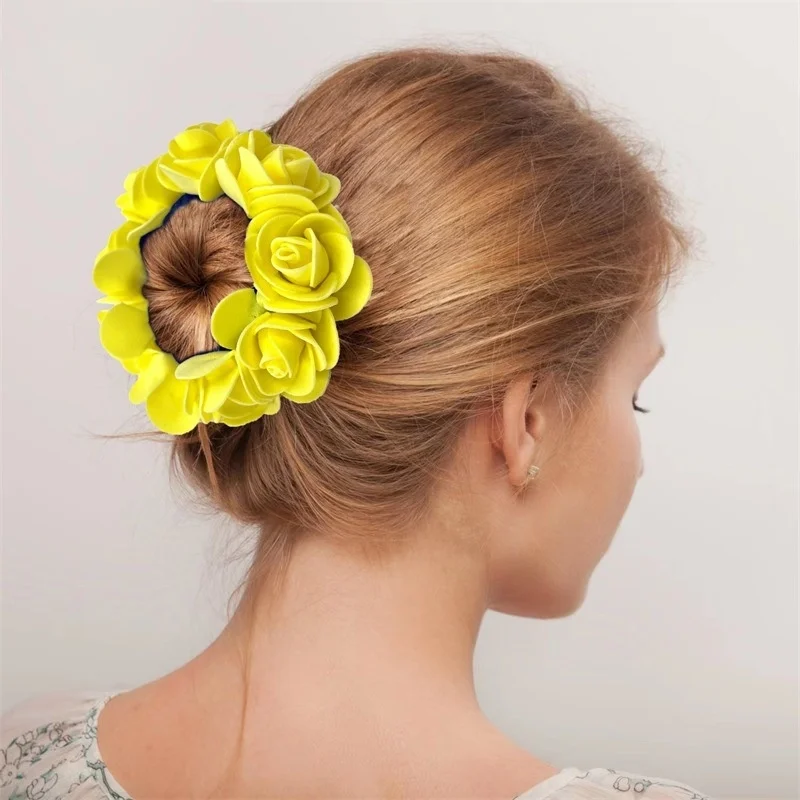 HZM-60770  Colorful Handmade Rose Flower Hair Ties Ponytail Holder Band for Women Wedding Bridal Party Hairstyles Decoration