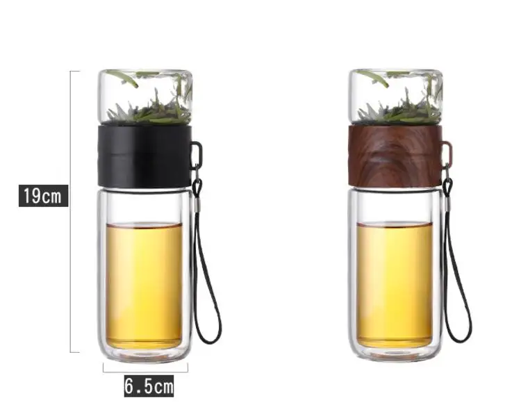 2020 Top sale double wall crystal glass water bottle clear glass water bottle with filter