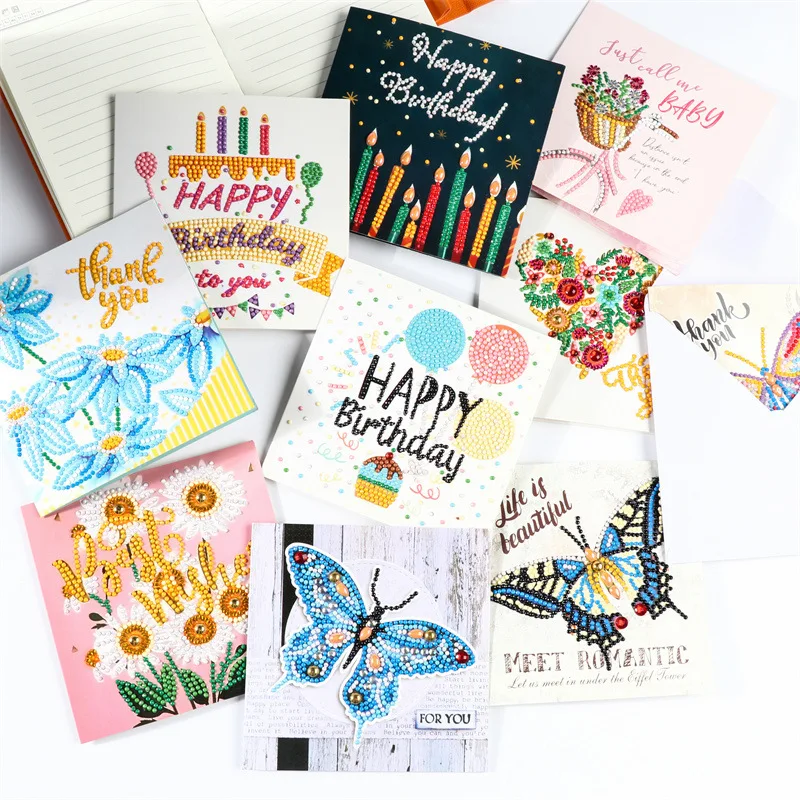 6PCS Set Diamond Painting DIY Greeting Card Christmas Cards Birthday Greeting Card with Envelopes for kids gift