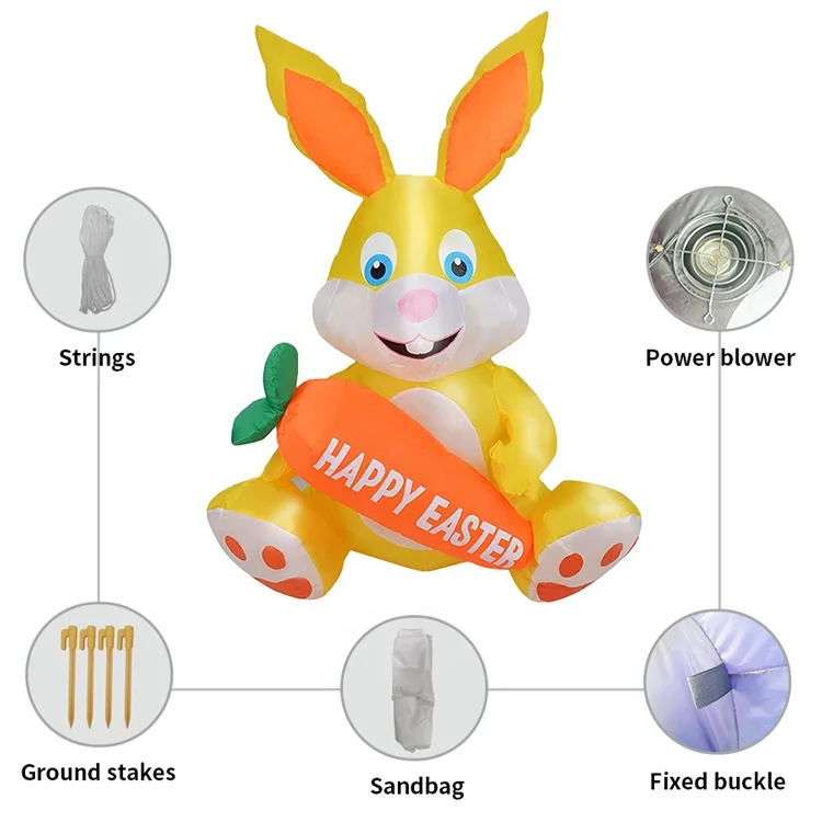 Air Blown Bunny Hug Carrot Inflatable Easter Rabbit Decoration Yard Outdoor Easter Inflatable Toys with Led Light for Party Home